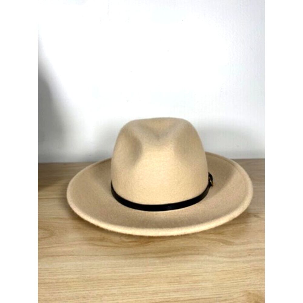 Altar’d State Cream Wool Felt Wide Brim Hat – Black Leather Braided Band